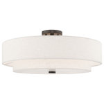 Livex Lighting - Livex Lighting English Bronze 5-Light Ceiling Mount - A double drum shade adds character to this handsomely styled semi flush mount. Update your decor with the clean styling of this contemporary five light flush mount from the Meridian collection. Features a lovely hand crafted oatmeal fabric hardback shade and frosted diffuser for subtle illumination.