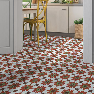 8"x8" Ahfir Handmade Cement Tile, Red/Brown/Green, Set of 12