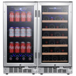 EdgeStar - EdgeStar CWBV80301 30"W 30 Bottle 80 Can Side-by-Side Wine and - Stainless - NOTE: This product is comprised of (2) refrigerators, requiring (2) separate plugs. The two separate units generally arrive at the same time, but may arrive separately. The installation depicted in the product&#39;s imagery requires the reversal of (1) doors hinging. Features: Built-In Capable: Fan-forced front ventilation allows this unit to be installed flush with surrounding cabinetry in an undercounter installation or optionally installed as free standing Temperature Options: A bevy of beverages can be well accommodated in this unit which features two temperature zones ranging from 38 to 65°F Even Cooling: This unit features a compressor-based cooling system which keeps your beer and other beverages at an optimal temperature and is speedy in getting them there from room temperature Tinted Glass: Keep an eye on your collection while protecting it from harmful ultraviolet radiation Carbon Filtration: The built-in carbon filter protects your wine by acting as a natural barrier against unpleasant odors Safety Locks: Integrated safety locks prevents tampering with your regulator and thermostat Door Reversal: Both units are shipped right-handed but you can create a French Door design by reversing one of the doors using the included installation instructions Wine cooler temp. range: 40-65°F, Beverage center temp. range: 38-65°F For Built-In installations, please allow a minimum of 1" to 2" of clearance at the back for proper ventilation and service access. Unit must be installed in an area protected from the elements, (wind, rain, etc.), and that allows unit to be pulled forward for servicing. (See Owner&#39;s Manual for more details) Manufacturer Warranty: 1 Year Labor, 1 Year Parts Overall Specifications: Width: 30" Height: 32" Depth: 23-1/2" (25-1/4" w/ handle) Installation Type: Built-In or Free Standing Can Capacity (12 oz.): 80 Wine Bottle Capacity (750 ml): 30 Bulb Type: LED Door Alarm: Yes Door Lock: Yes Number Of Shelves: 10 Leveling Legs: Yes Beverage Center Specifications: Width: 15" Height: 32" Depth: 23-1/2" (25-1/4" w/ handle) Installation Type: Built-In or Free Standing Can Capacity (12 oz.): 80 Leveling Legs: Yes Defrost Type: Automatic Number Of Shelves: 3 Shelf Material: Tempered Glass Wine Cooler Specifications: Width: 15" Height: 32" Depth: 23-1/2" (25-1/4" w/ handle) Installation Type: Built-In or Free Standing Wine Bottle Capacity (750 ml): 30 Number Of Shelves: 7 Shelf Material: Metal Shelves with Wood Trim Leveling Legs: Yes