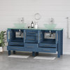 63" Blue Wood & Glass Double Sink Vanity Set, Chrome Faucets- "Cymber"