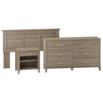 Pemberly Row Furniture Somerset Headboard with Nightstand & Dresser in Ash Gray