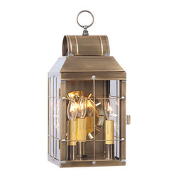 Saving Shepherd - Handcrafted Outdoor Lantern Sconce, Weathered Brass - Outdoor Wall Lights And Sconces