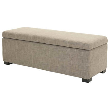 Contemporary Storage Bench, Beechwood Frame With Soft Linen Upholstery, Stone