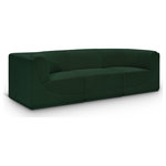 Meridian Furniture - Ollie Black Boucle Fabric Straight Modular Sofa, Green, 3-Piece: 1 Armless Chair, 2 Corner Chair - Meet the epitome of style and functionality with this Ollie boucle fabric living room sofa, part of the Ollie modular collection. A contemporary marvel, this sofa features chic and inviting rich green boucle fabric upholstery, giving it a sumptuous texture that oozes elegance and luxury. Curved corners add to the visual look of the sofa while maximizing seating comfort while lounging, reading, or entertaining. Pair it with other items in the Ollie collection easily, thanks to an attachment latch underneath.