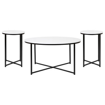 Marble Finish Table Set, Matte Gold X Metal Frame, Coffee Table, 2 End Tables