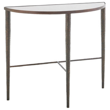 Classic Demilune Hammered Bronze Console Table White Marble Minimalist Metal