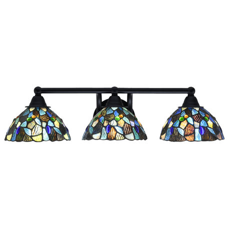 Paramount 3-Light Bath Bar, Matte Black, 7" Blue Mosaic Art Glass