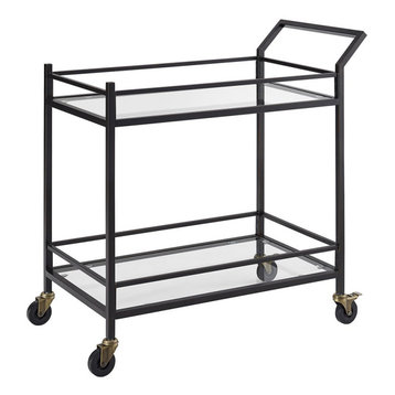 Pemberly Row Glass Top Metal Bar Cart in Oil Rubbed Bronze