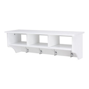 Wall Mount Cubby Organizer Hooks Entryway Storage Shelf Brown
