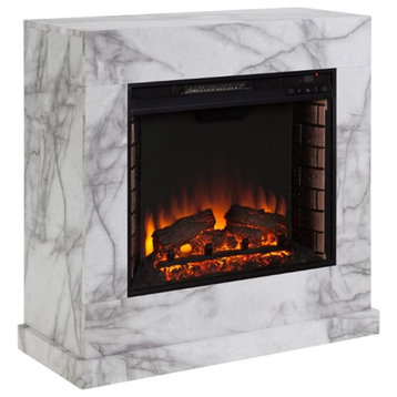 SEI Furniture Dendale Faux Marble Electric Fireplace in White