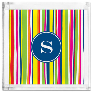 Petite Lucite Tray Bright Stripes Single Initial, Letter S