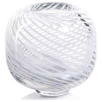 Chantilly White Swirl Glass Bud Vase, Round