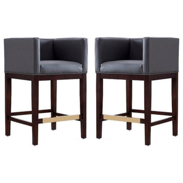 Home Square 34" Faux Leather Barstool in Gray & Dark Walnut - Set of 2