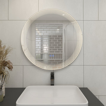 BNK Frameless Anti-Fog LED Wall Bathroom Mirror, 24", Round Mirror (Point-Shaped Light)