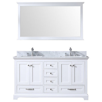 Dukes 60" Double Vanity Cabinet Carrara Marble Top Sinks, 58" Wall Mirror
