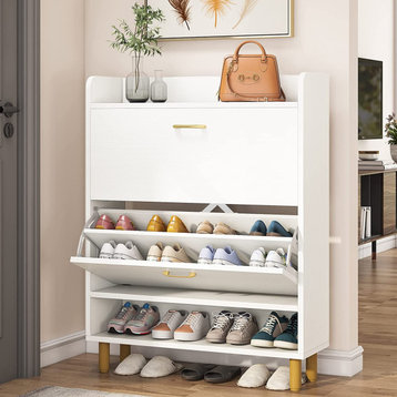 Tribesigns Shoe Storage Cabinet With Flip Doors, White
