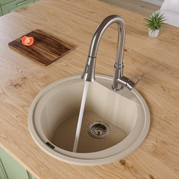 AB2020DI-B Biscuit 20" Drop-In Round Granite Composite Kitchen Prep Sink