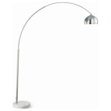 85" Floor Lamp With Arched Body, Binary Switch, Marble Base, Silver