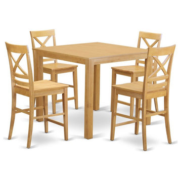 East West Furniture Cafe 5-piece Wood Dining Table and Bar Stool Set in Oak