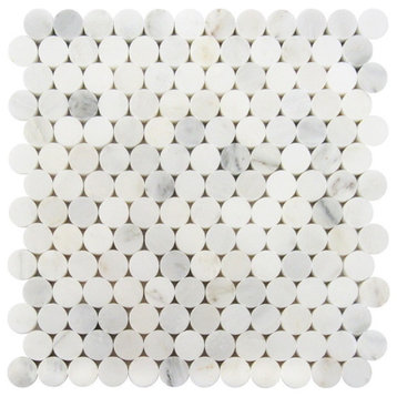 Carrara Penny Round Honed Mosaic Tile, 10 Sq. ft., 1", White