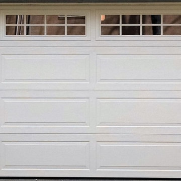 Almond Long Panel Overhead Garage Door with Stockton Inserts