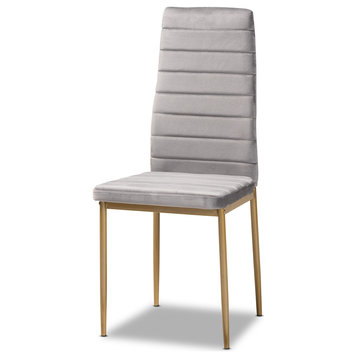 Armand Grey Velvet Upholstered and Gold Finished Metal 4-Piece Dining Chair Set