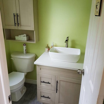 Charming bright white kitchen with adjoining bathroom