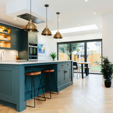 Modern and bright, open plan kitchen living diner