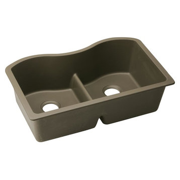 Elkay Quartz Classic Equal Double Bowl Undermount Sink with Aqua Divide, Mocha