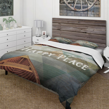 Lake House Happy Quote Cottage Duvet Cover Set, King