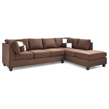 Maklaine Contemporary Microsuede Versatile Sectional in Chocolate