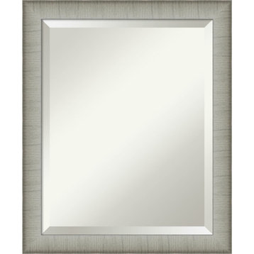 Elegant Brushed Pewter Narrow Beveled Bathroom Wall Mirror - 19 x 23 in.