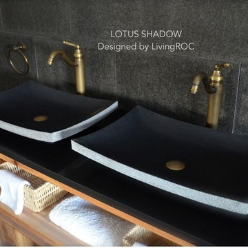 LOTUS SHADOW 23"x15" BLACK GRANITE BATHROOM VESSEL SINK