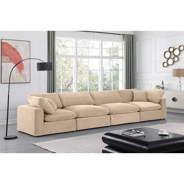 Comfy Upholstered Modular Sofa, Beige, 4-Piece: 2 Armless Chair, 2 Corner Chair, Velvet