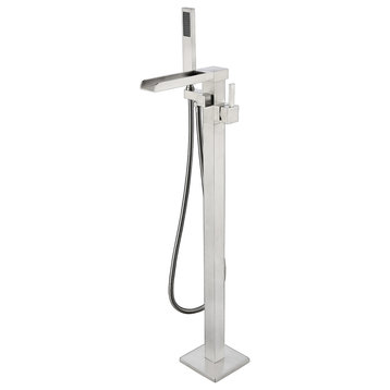 Lexora Single Freestanding Bathtub Faucet with Hand Shower, Brushed Nickel
