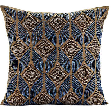 Blue Throw Pillow Covers 16"x16" Silk, Moroccan Blue