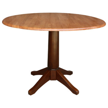 Classic Dining Table, 4 Legged Pedestal Base With Round Top, Cinnamon/Espresso