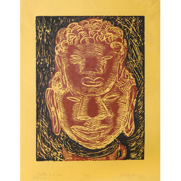 Roberto Juarez, Father and Son, red and black, Woodcut