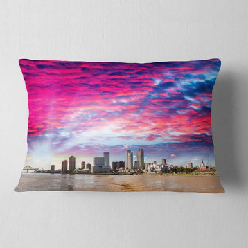 New Orleans Building and Skyscrapers Modern Cityscape Throw Pillow, 12"x20"