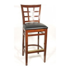 FDW - Window Back Wooden Barstool, Wooden Seat, Mahogany - Bar Stools and Counter Stools