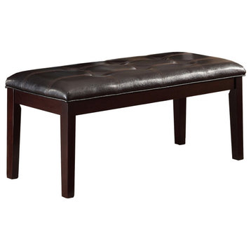 Button Tufted Faux Leather Upholstered Wooden Bench, Espresso Brown