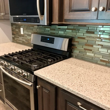 Basement Kitchen Koch Beech Stone MSI Quartz Peppercorn White