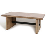 StyleCraft - Dann Foley Coffee Table Tobacco Brown Wood Veneer With Black Bar Accent - Simple and rustic, this wooden coffee table pairs well with natural, contemporary interior aesthetics. The wood is textured and coated in a veneer, while a stretcher bar cuts through the sides of the table to offer contrast and stability to this table's design.