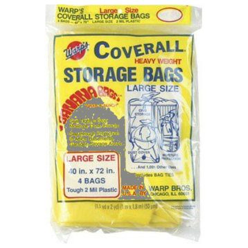 Warp's® CB-40 Original Heavyweight Large Storage Bags, 40" x 72", Yellow, 4-Pack