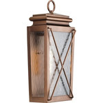 Progress Lighting - Wakeford 1-Light Antique Copper Clear Water Transitional Outdoor Wall Light - Integrate a nostalgic look with modern sophistication with the Wakeford Collection 1-Light Antique Copper Clear Water Transitional Outdoor Medium Wall Lantern Light.