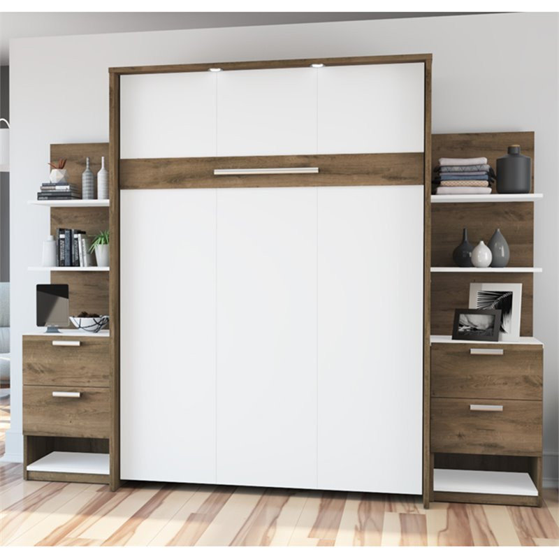 Cielo Queen Murphy Bed with Nightstands in Rustic Brown/White ...
