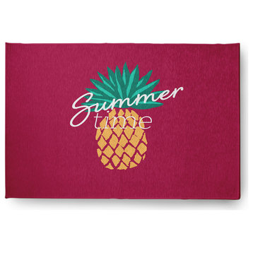 Summer Time Pineapple Tropical Chenille Area Rug, Lipstick Pink, 4'x6'