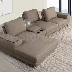 Modern Fabric Sectional Sofa with Beverage Console and Adjustable Backrests - Sectional Sofas