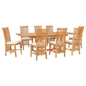 9 Piece Teak Wood Balero Patio Dining Set, Rectangle Table, 8 Side Chairs