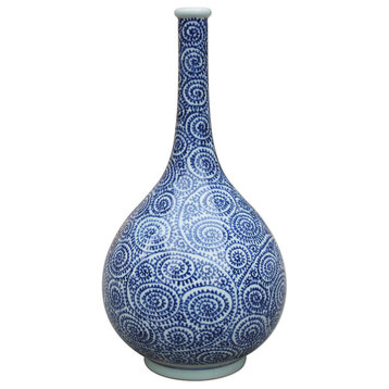 Blue and White Spiral Pattern Porcelain Olive Vase 16"